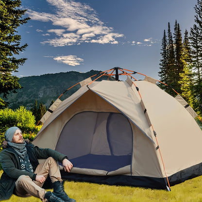 Camping Tent Pop-Up with Dual Doors, Optional Mesh Windows and 1-3 or 3-4 Person Source Options