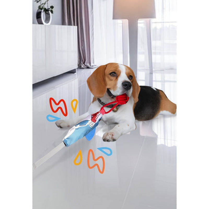 Dog Toy Rope Tug with Knotted Squeaky Ball in Camouflage, Corn, Eagle or Shark Designs for Larger Dogs