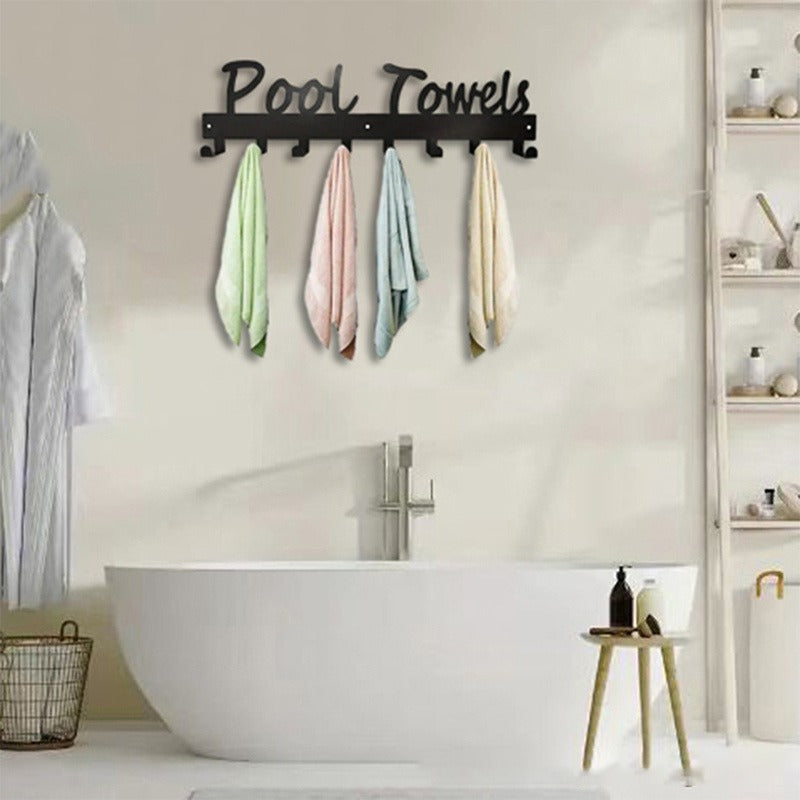 Wall-Mounted Outdoor Pool Towel Rack with Eight Hooks in One- or Two-Piece Checkout Options