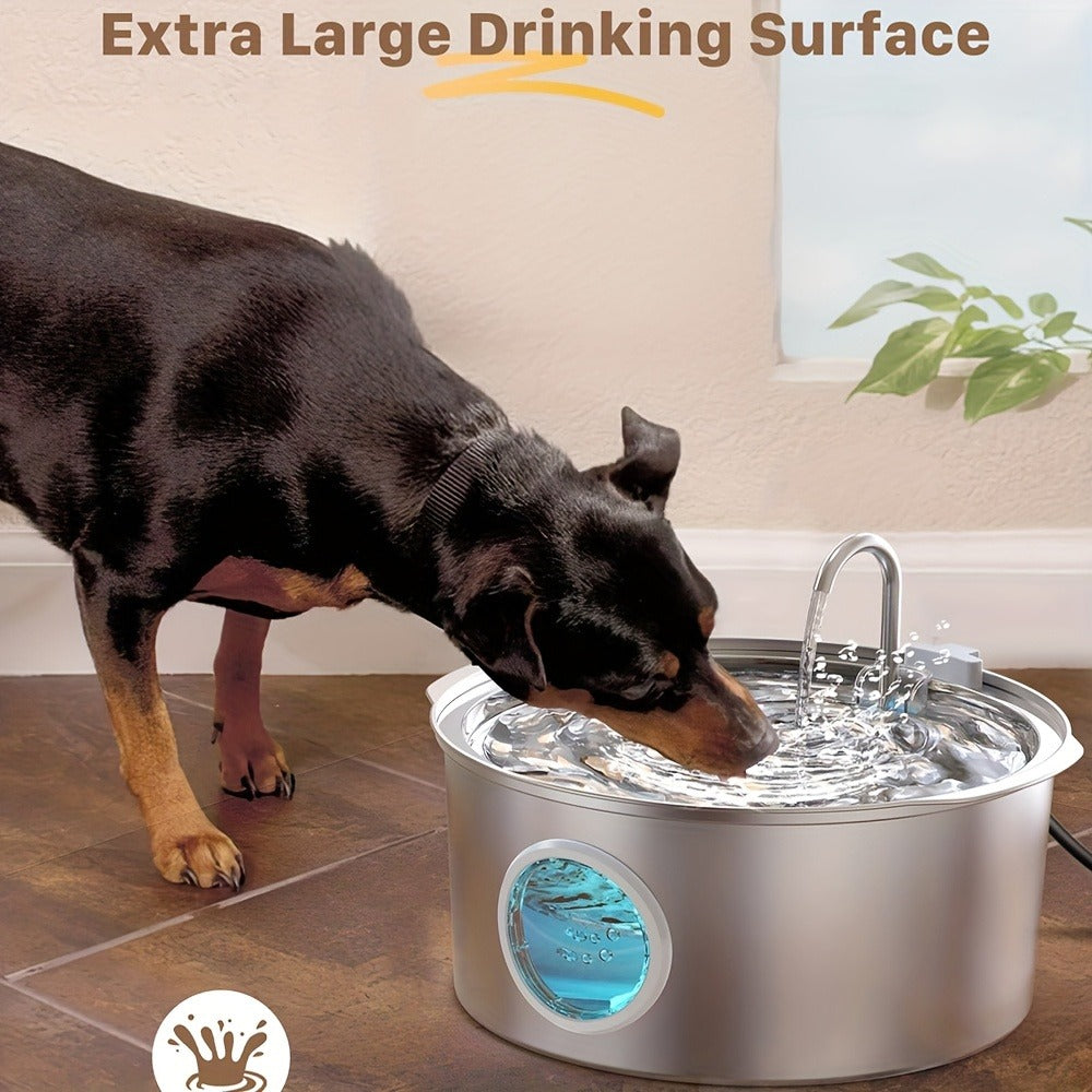 Stainless Steel Pet Water Fountain 1.85 Gal - Smart 304 SS Large Capacity Cat Dog Automatic Water Dispenser, Silent Pump, Filter Chip, Water Level Window