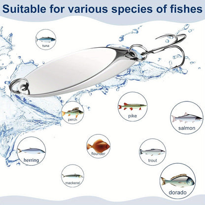 Fishing Lure Set 20-Piece Holographic Metal Casting Spoons in Five Weights with Gold, Silver or Rainbow Finish and Treble Hooks