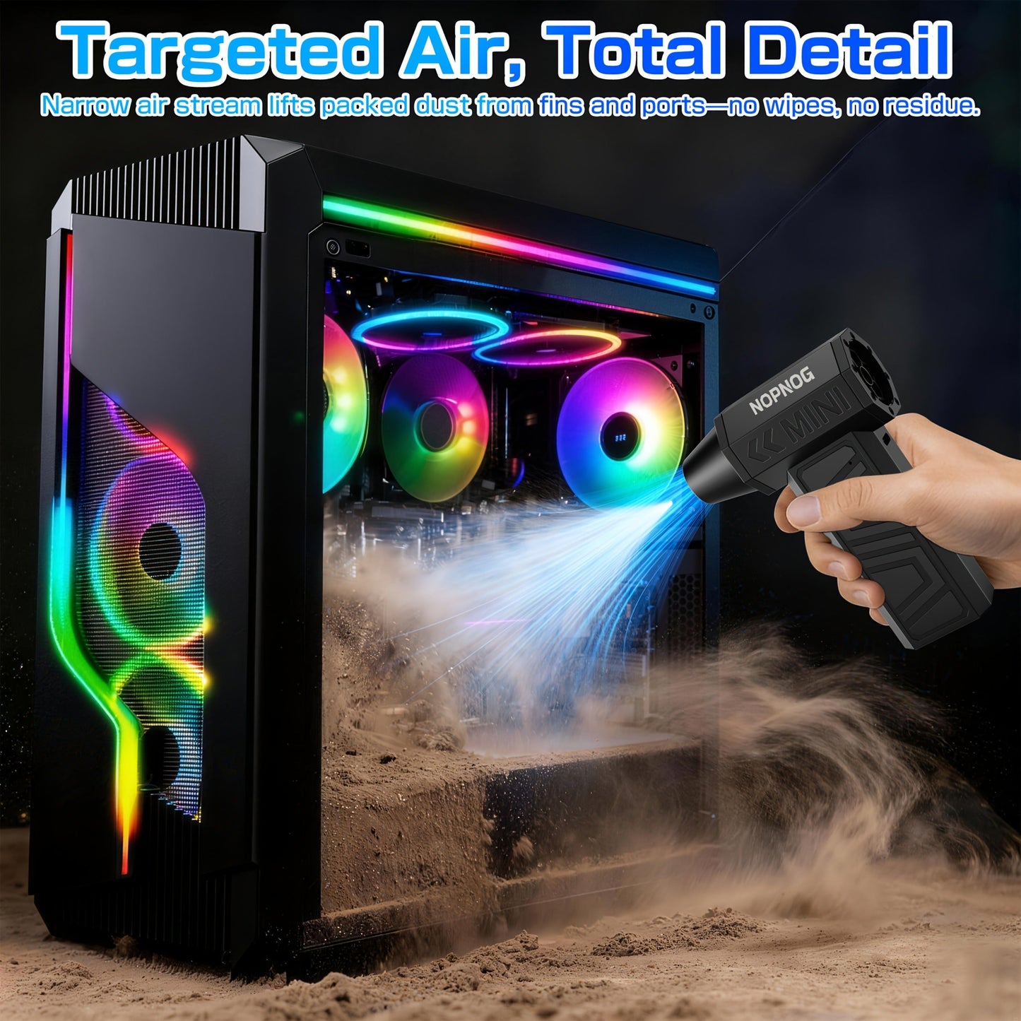 Mini Pistol-Grip Electric Air Duster with Six Nozzles and Optional Dust-Collection Bin Set
