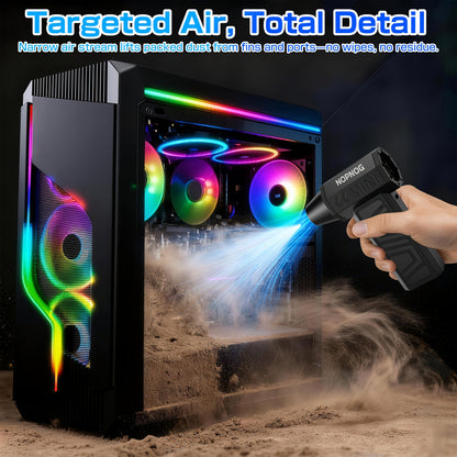 Mini Pistol-Grip Electric Air Duster with Six Nozzles and Optional Dust-Collection Bin Set
