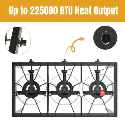 Outdoor Propane Burner Stand with One- or Three-Burner Layout, Removable Legs and 0–20 PSI Regulator Hose