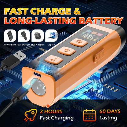 Orange Rechargeable Triple-Emitter Ultrasonic Dog Training Aid with Display, Light and Wrist Strap