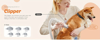 Pet Grooming Vacuum Kit, Five-in-One Suction System with Clippers, Six Guide Combs and Two Color Options