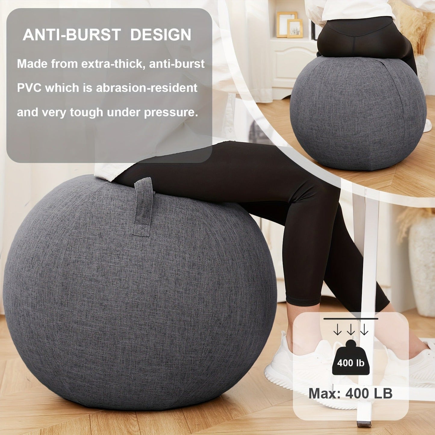 Fitness Equipment 65cm Exercise Ball Chair with Fabric Cover, Carry Handle, Pump and Two Color Options