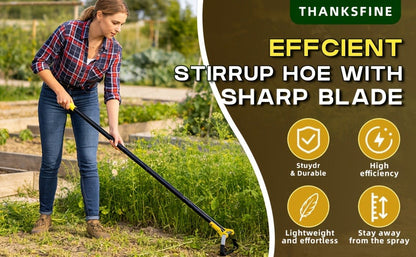 Stirrup Hoe Adjustable Long Handle Scuffle Loop Hoe for Weeding Heavy Duty Stainless Steel Blade No-Bend Design 3 Sizes 4.5FT 6FT 7.5FT Garden Tool