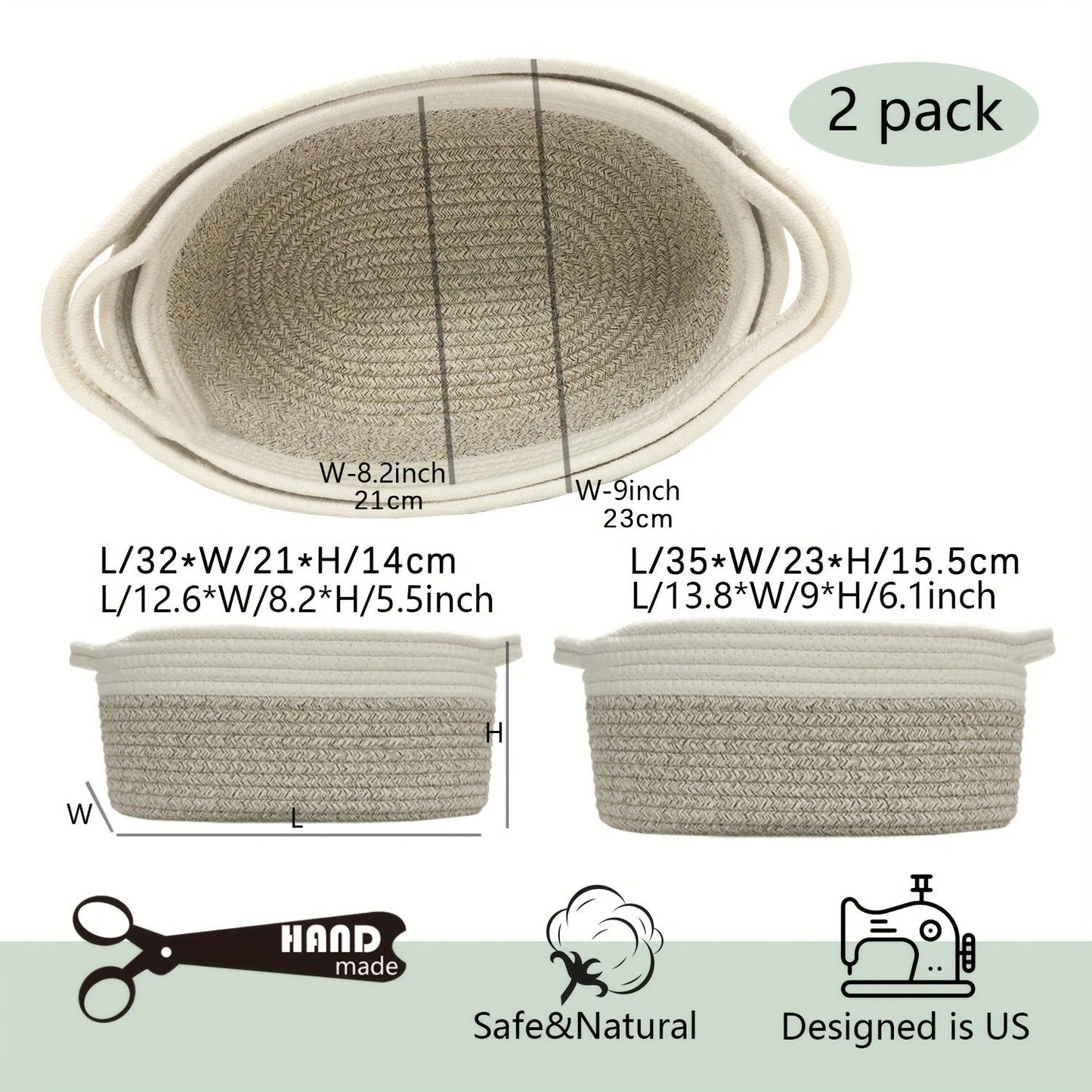 Woven Gift Basket with Handles Cotton Rope Storage Basket for Shelves Room Decor Cat Dog Toys Organizer Bin 2/4 Pack