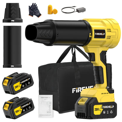 20V Cordless Leaf Blower with 50,000 RPM Marking, Yellow or Green Body and Six Dual-Battery Package Options