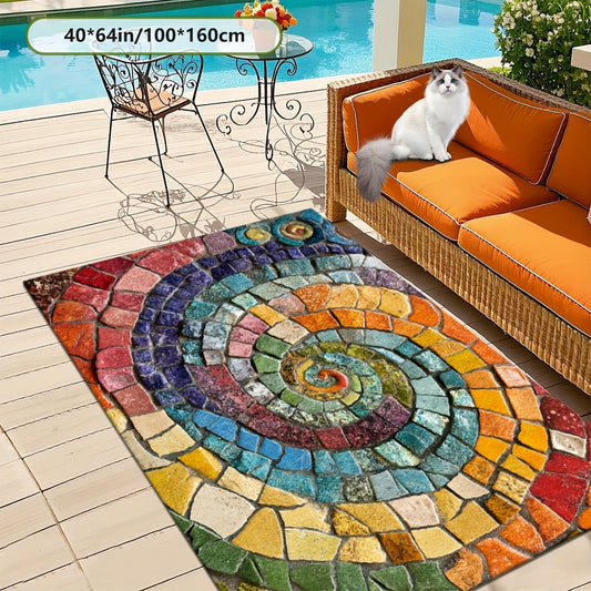 Area Rug Multicolor Mosaic Indoor Outdoor Mat with Rubber Backing and Five Washable Size Options