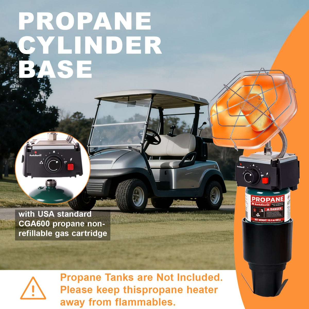 Golf Cart Heater 8520 BTU Portable Propane Catalytic Burner with Cup Holder Mount, Pulse Ignition