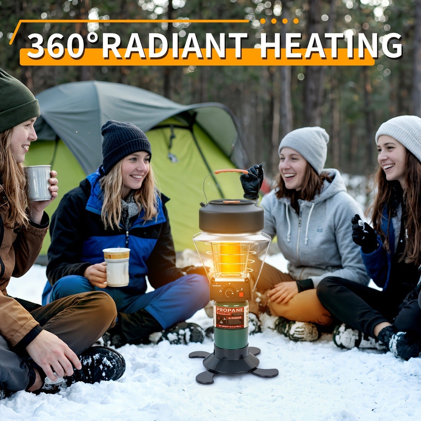 360-Degree Propane Heater with Four-Leg Base, Carry Handle, Pulse Ignition and Removable Top Plate