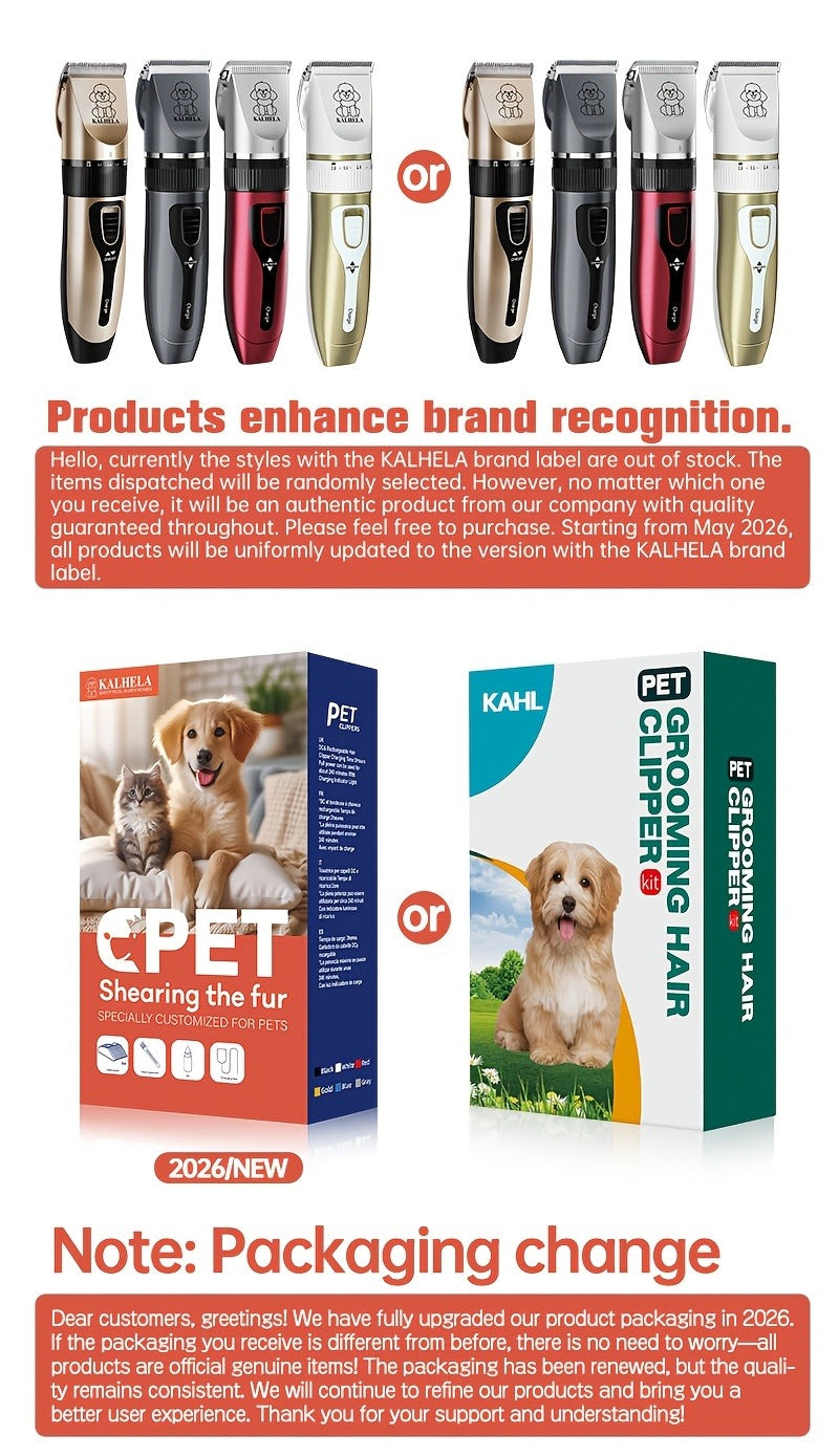 Pet Hair Clipper, USB-Rechargeable Cordless Trimmer with Adjustable Comb and Four Package Options