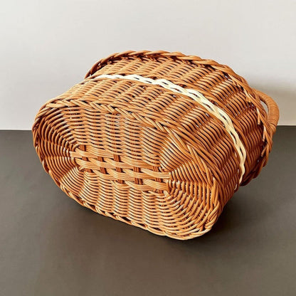 Wicker Easter Basket with Handle – Large Hand Woven Retro Basket with Ribbon for Easter Egg Hunt, Picnic, Outdoor Camping, Gift Hamper & Home Decor