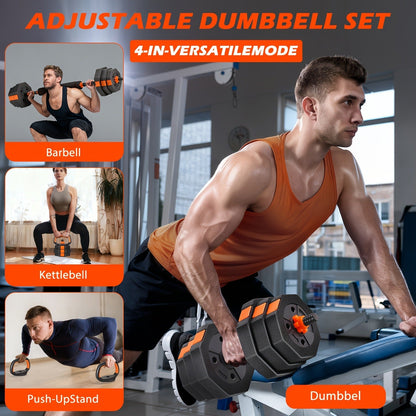 Adjustable Barbell & Dumbbell Set 4-in-1 – 25/50/66 lbs Home Gym Weight Set with Connecting Rod, Strength Training for Men & Women
