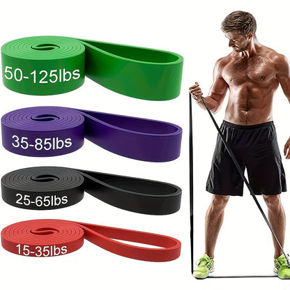 Four-Piece Color-Coded Long Loop Resistance Band Set with Pictured 15-125 lb Labels and Storage Bag