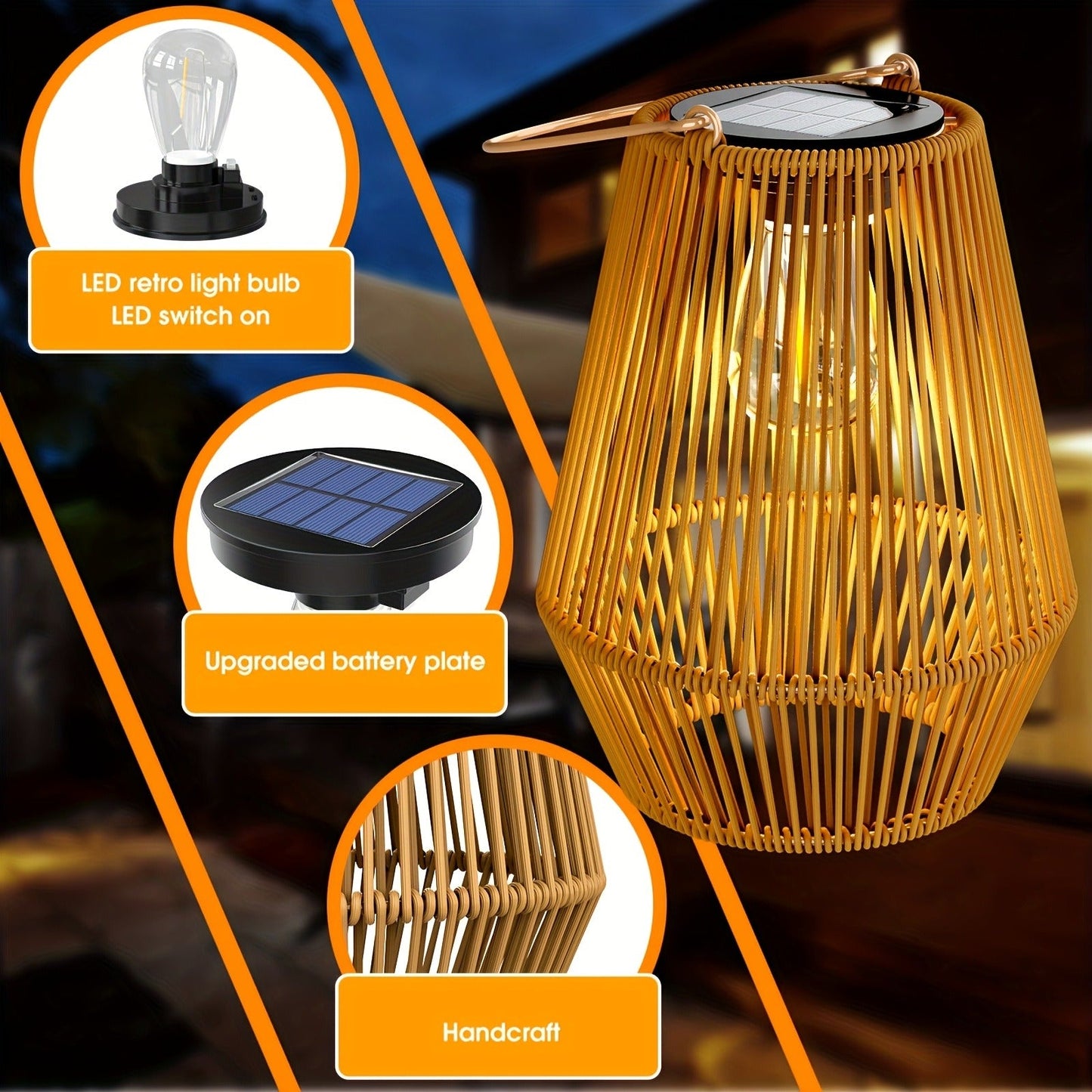 Solar Outdoor Lights Bohemian Bamboo Hanging Lanterns, Warm White, 1/2/4 Piece Sets for Patio Decor