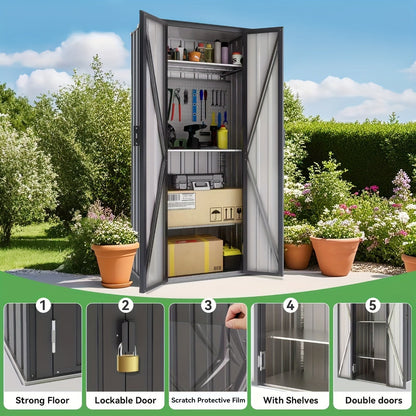 Tall Metal-Look Outdoor Storage Cabinet with Double Doors, 22 or 28 Cu Ft Checkout Capacity Options