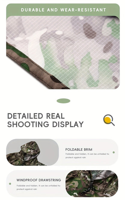 Digital Camouflage Hooded Rain Poncho with Snap-Side Closure, Front Pocket and Matching Storage Bag