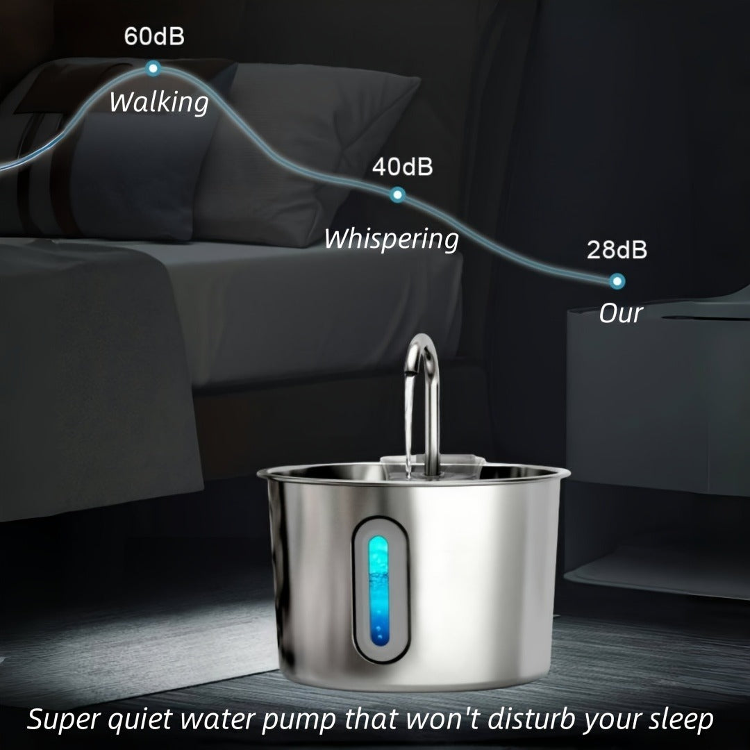 2.2L Pet Water Fountain with Stainless-Steel-Marked Basin, Water Window and 2+2 or 8+8 Filter Bundles