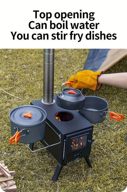 Portable Stainless Steel Wood Burning Camp Stove, Foldable Backpacking Rocket Stove for Outdoor Camping, Hiking & Survival