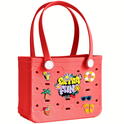 EVA Beach Bag for Women with Drainage Holes Waterproof Tote Bag Summer Outdoor Camping Shopping Travel Bag with Cute Decorations Multiple Colors S M L