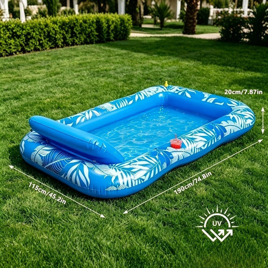 Inflatable Tanning Pool Lounger with Sprinkler | 74"x45" XL Pool Float with Pillow & Cup Holder for Adults