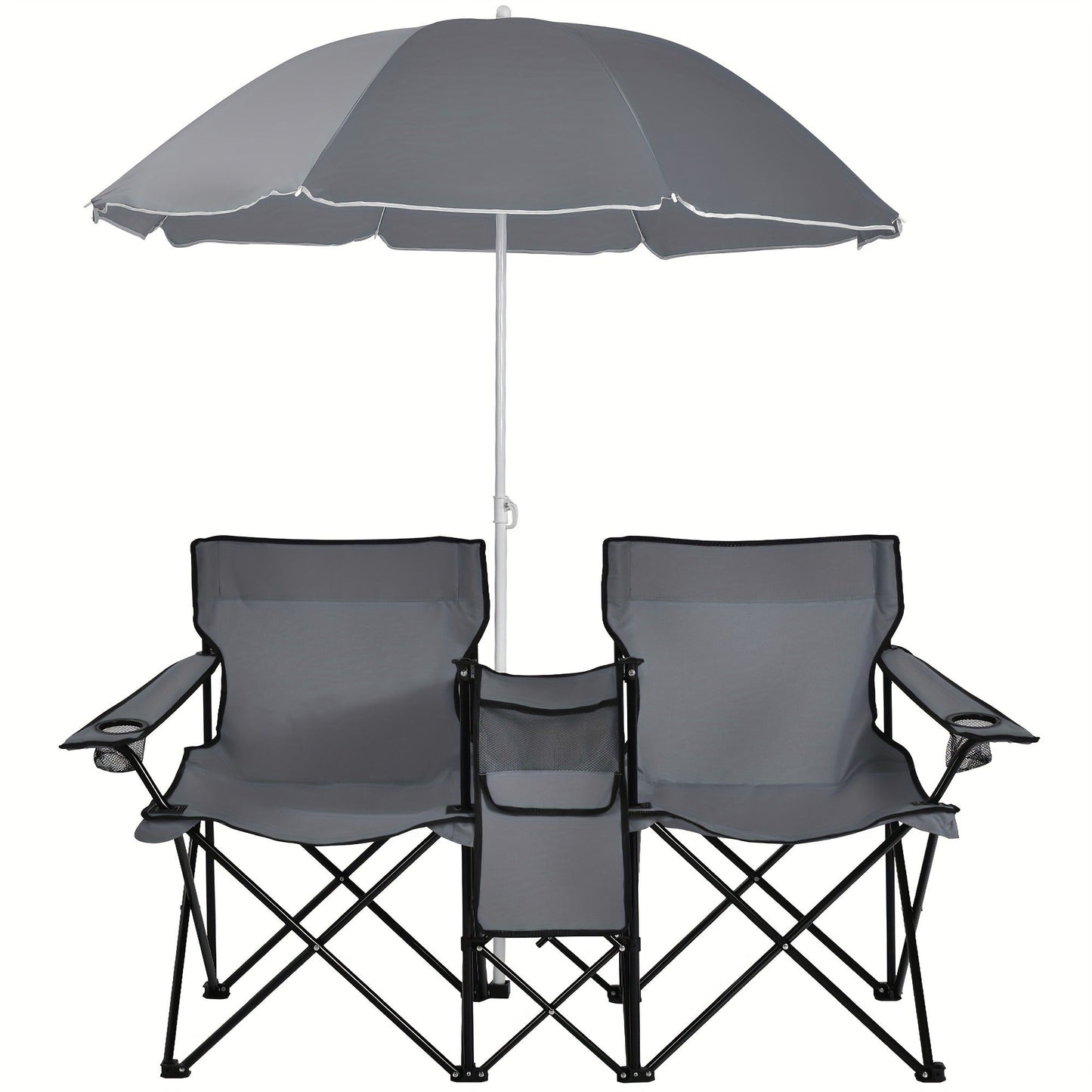 Folding Picnic Chair Set for 2 | Umbrella, Cooler Bag & Table, 600 Lbs Capacity, Portable