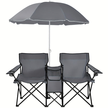 Folding Picnic Chair Set for 2 | Umbrella, Cooler Bag & Table, 600 Lbs Capacity, Portable