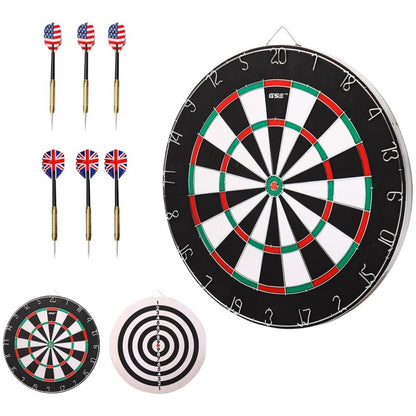 18-Inch Sisal-Style Bristle Dartboard Set with Six Steel-Tip Darts, Metal Hanging Bracket and Number Ring