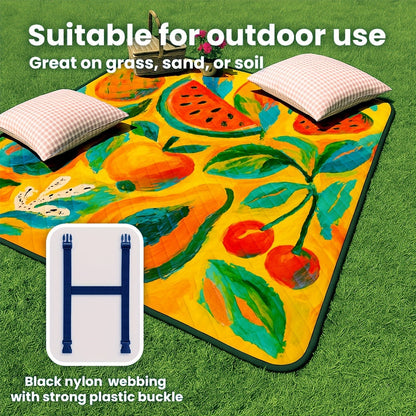 Padded Foldable Picnic Blanket with Floral Pattern for Beach Trips, Park Outings, Camping and Everyday Travel