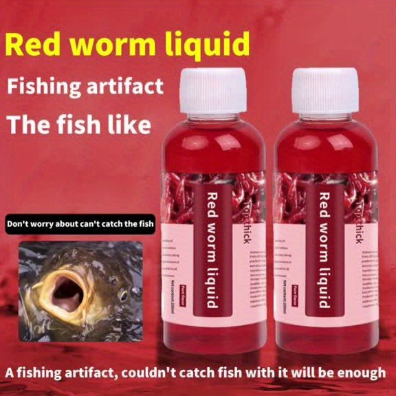Two-Piece 100 ml Liquid Fish Bait with Red Worm Scent Label for Trout, Carp, Bass and Cod Fishing