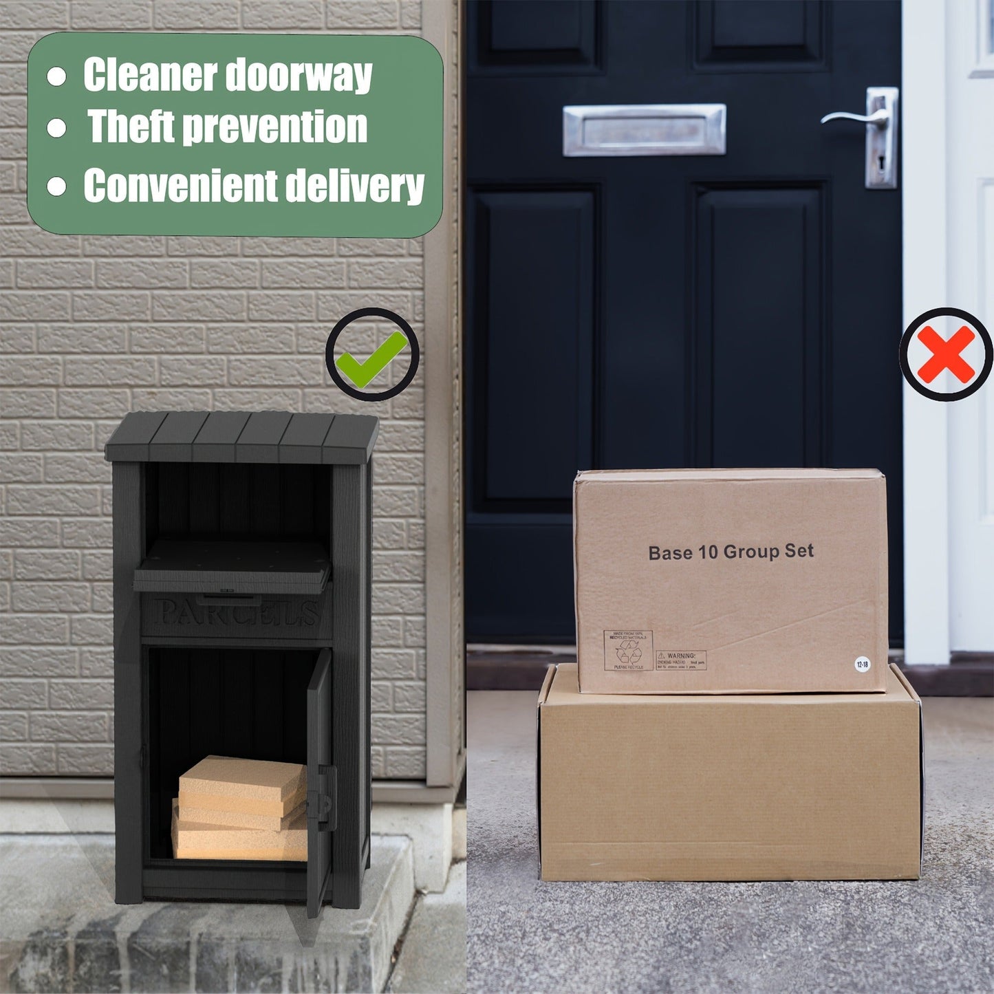 Lockable Outdoor Storage Box weather-ready Package Delivery Porch with 2 Exact Source Checkout Options