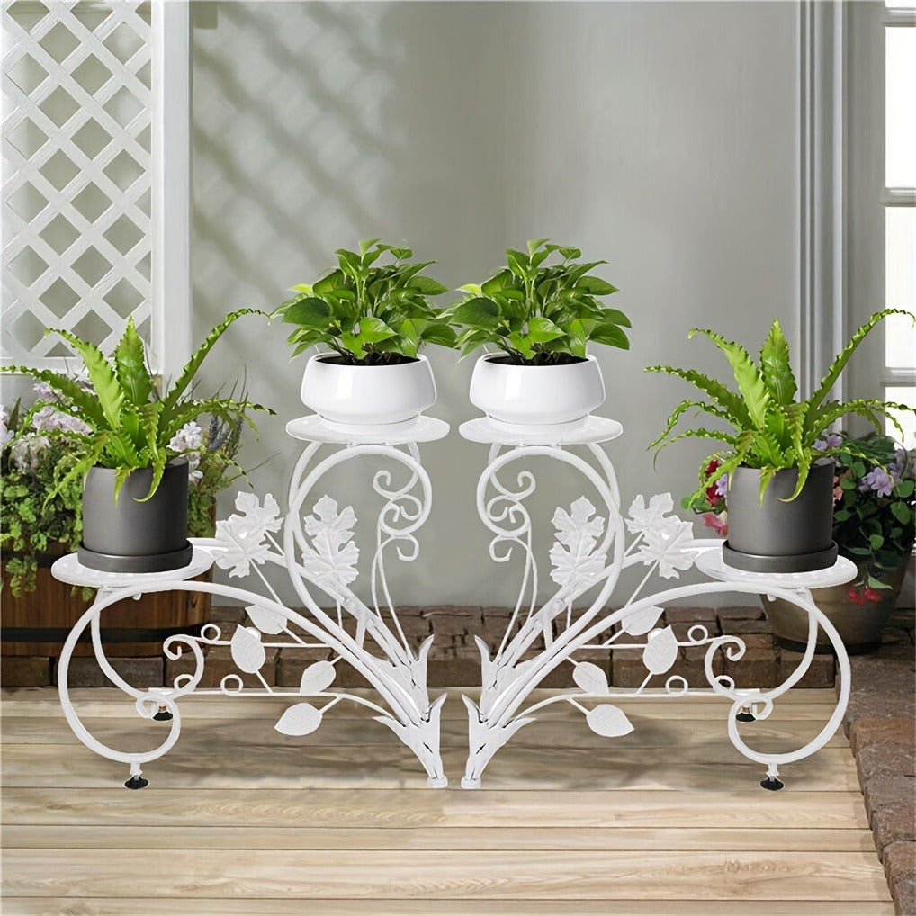 Two-Piece Half-Heart Metal Plant Stand Set with Four-Tier Pot Display for Garden, Patio or Home