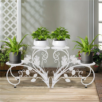 Two-Piece Half-Heart Metal Plant Stand Set with Four-Tier Pot Display for Garden, Patio or Home