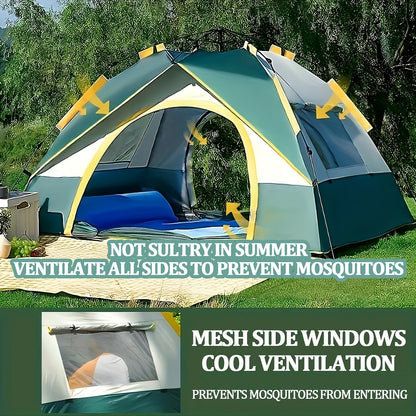 Camping Tent 4-Person Pop-Up Sunshade with Insect-Mesh Panels, Two-Door Option and M or L Sizes
