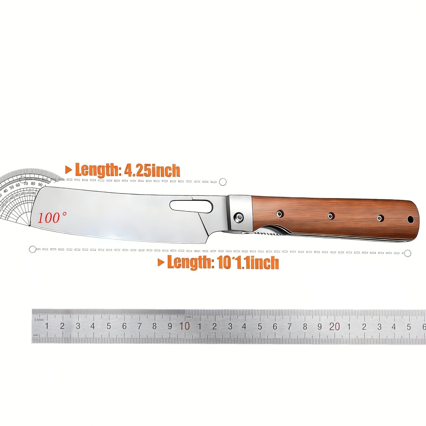 Folding Knife Nakiri 440C Stainless Steel – Ultra-Sharp Portable Chef Knife with Cocobolo Wood Handle & Liner Lock | Handcrafted Camping BBQ Kitchen Vegetable Knife Gift 12-Month Warranty
