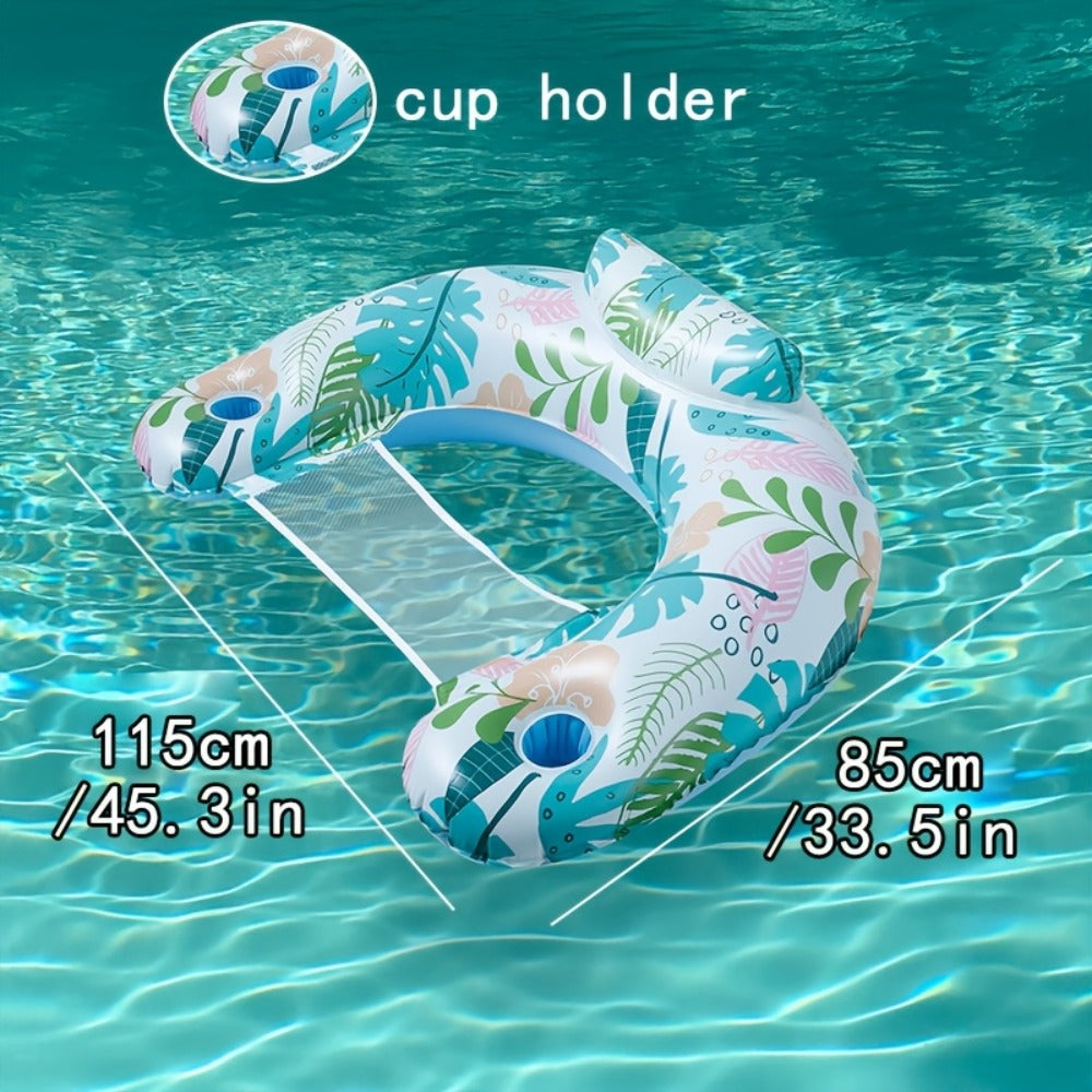Pool Float Noodle Sling Chair Three-Pack with Mesh Center, Inflatable Side Bolsters and Cup Holder