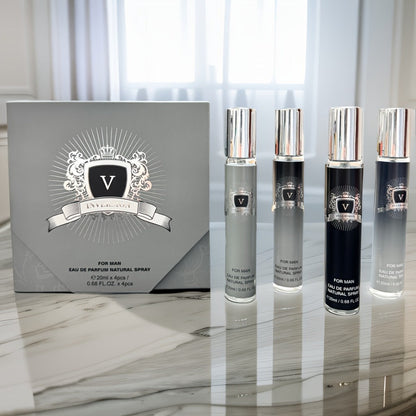 Four-Piece Mini Fragrance Spray Set with 20 ml Checkout Label, Slim Bottles and Boxed Presentation