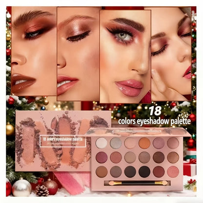 Makeup Kit with 18-Color Eyeshadow Palette, Face, Lip and Eye Cosmetics, Brushes and Tools in a Red Gift Box