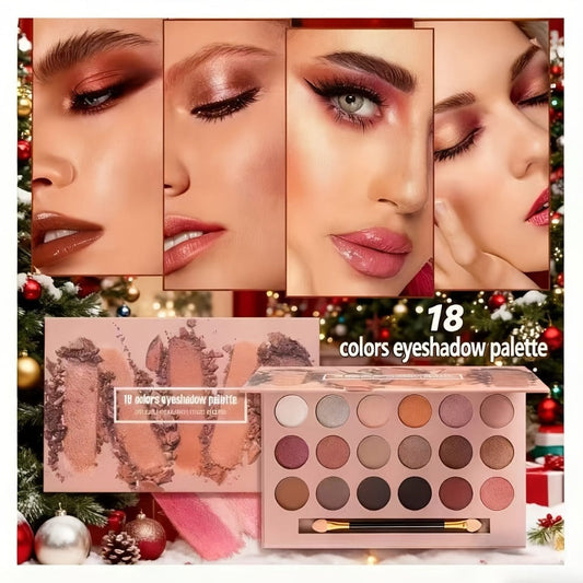 18-Color Eyeshadow Makeup Kit for Teens & Beginners — All-in-One Bundle with Lip Gloss & Brush, Complete Starter Beauty Set, Gift for Girls Women Makeup Lovers, All Skin Tones