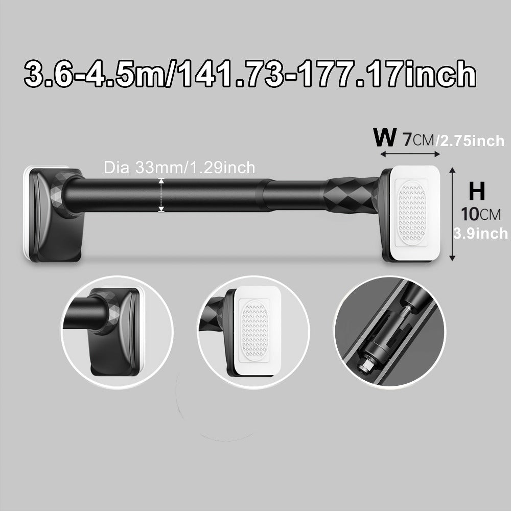 No-Drill Tension Curtain Rod with 33 mm Tube, Black, White or Grey Finish and 15.75–196.85 Inch Ranges
