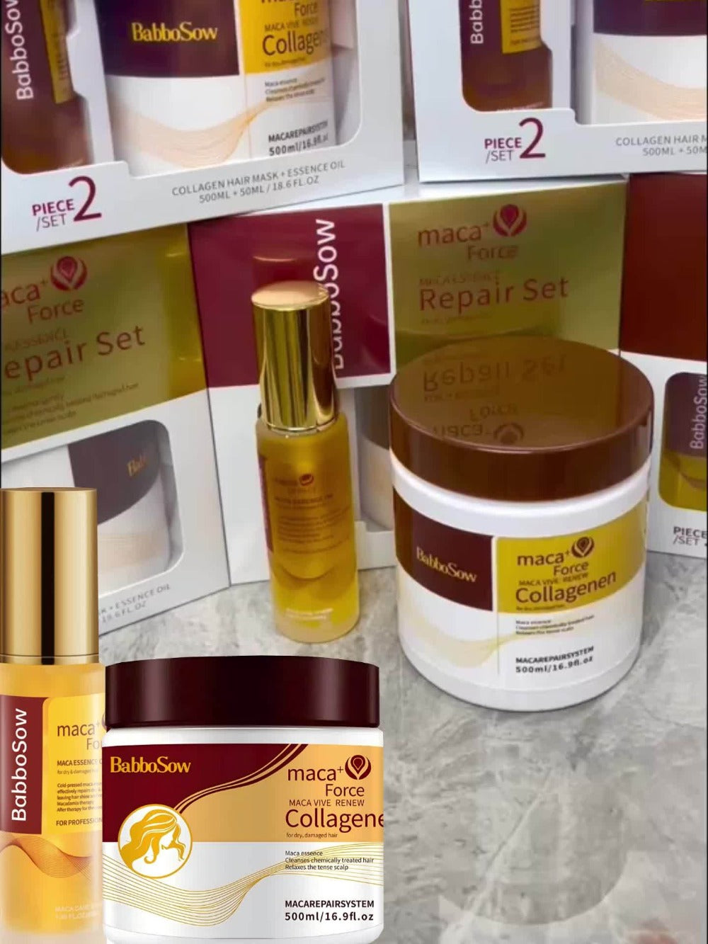 Argan Oil Collagen Hair Mask Set 500ml — Keratin Deep Conditioning Treatment, Repairs Damaged Dry Hair, Restores Shine & Strength, Maca Essence + Essential Oil, Gift for Women