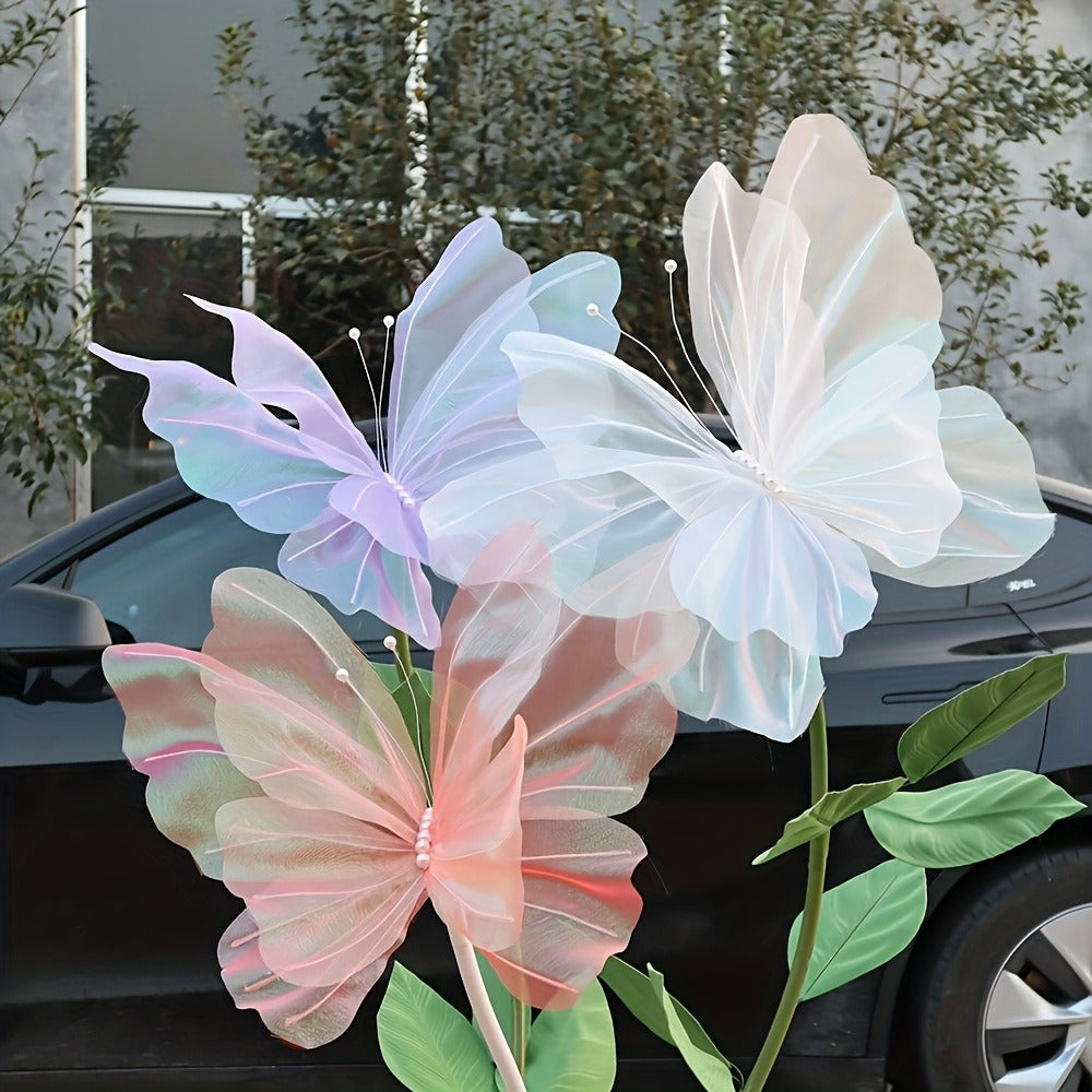 3D Artificial Butterfly Decorations 2pcs – Realistic Featherless Fake Butterflies for Wedding, Home, Garden & Party Decor | No Electricity Required | All-Season Indoor Outdoor Holiday Accent