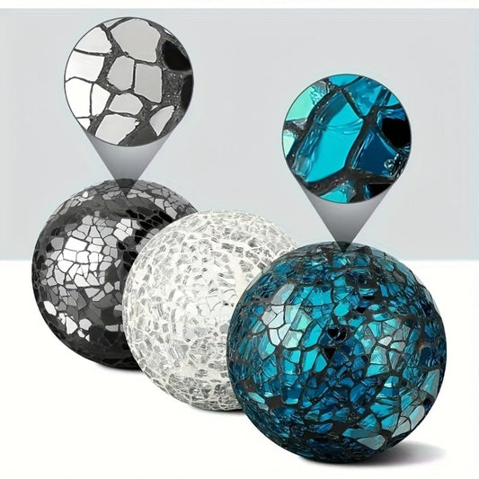Decorative Glass Balls for Bowls 3 Inch Set of 3 with Glass Tray, Bowl Fillers Centerpiece Table Decorations for Home Decor Living Room Dining Coffee Table, Silver Black Gold Green