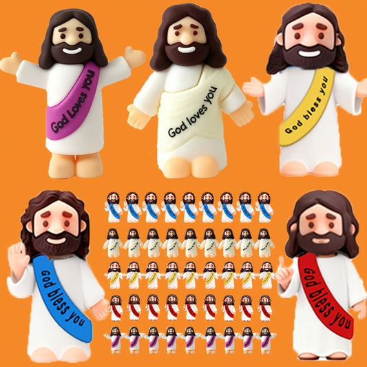 Mini Jesus Figurines for Halloween Trunk-or-Treat 50/100/150pcs – Colorful Bulk Religious Statues 5 Colors, Baptism Favors Sunday School Gifts Christian Party Favor Home Decor Vase Filler