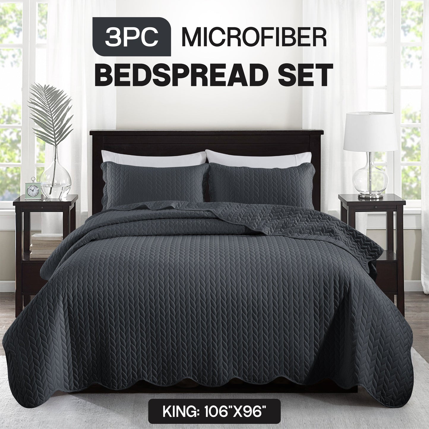 Chevron-Texture Three-Piece Bedspread Set in 16 Colors with Twin, Queen-Full, King and California King Sizes