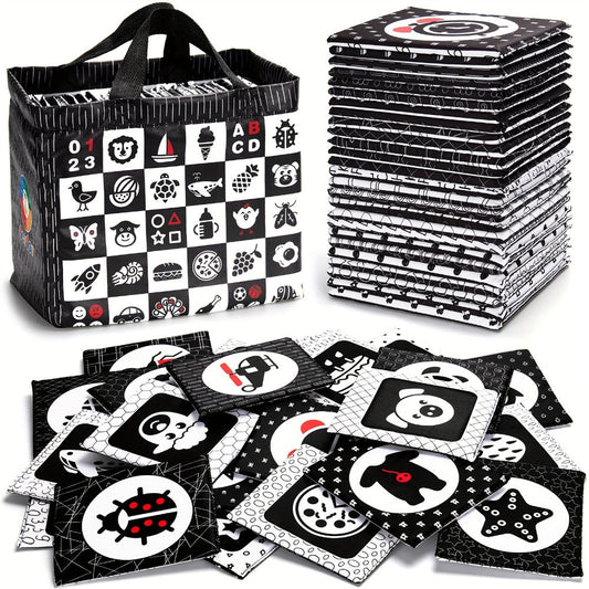 High Contrast Baby Flashcards 64 Cards Black White Red – Newborn Visual Stimulation Brain Development Montessori Learning Toy, Infant Cards Ages 0-36 Months, Baby Shower Gift Registry Must Have