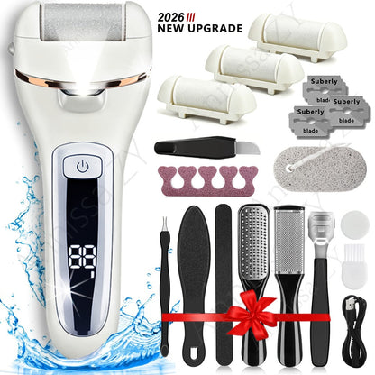 14-in-1 Rechargeable Electric Foot File Kit with Three Roller Heads and Three Color Options